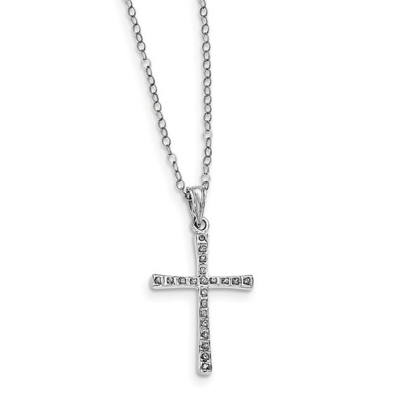 925 Sterling Silver Diamond Mystique 18in Cross Necklace; 18 inch; for Adults and Teens; for Women and Men