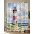 thumbnail image 4 of Blue Nautical Ocean Shower Curtain, Abstract Lighthouse Beach Boat Bathroom Decor Curtains Set with Hooks, Waterproof Fabric Home Accessories， Stall 54 X 78 Inch, 4 of 6