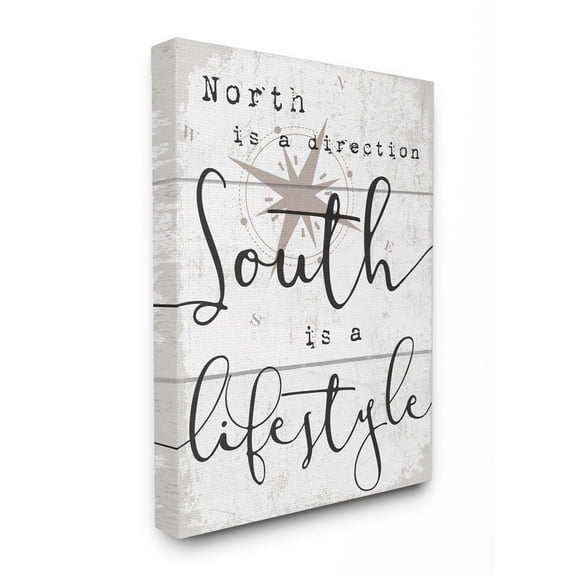 The Stupell Home Decor Collection South Is A Lifestyle Compass White Planked Look Stretched Canvas Wall Art, 30 x 1.5 x 40