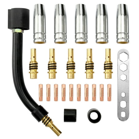 

Andoer 24PCSSet 15AK Torch Consumable Electrode Guard Cup Link Rod Tips Goose Neck Bend For MIG Welding Machine