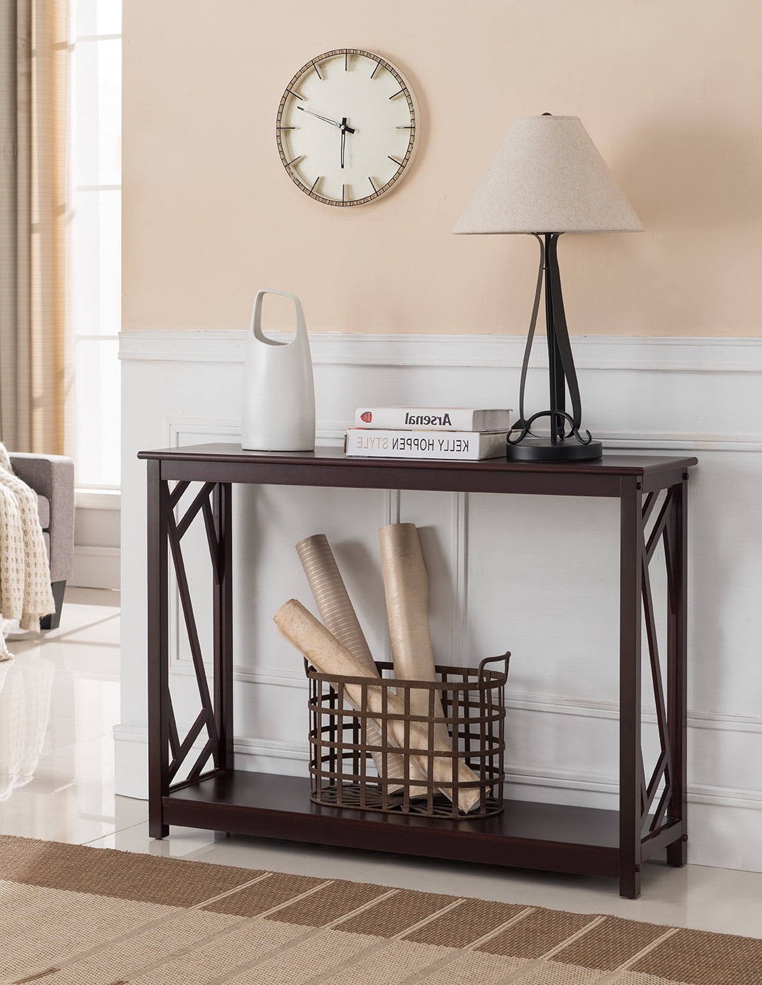 Dark Cherry Wood Contemporary Occasional Entryway Console Sofa Table ...