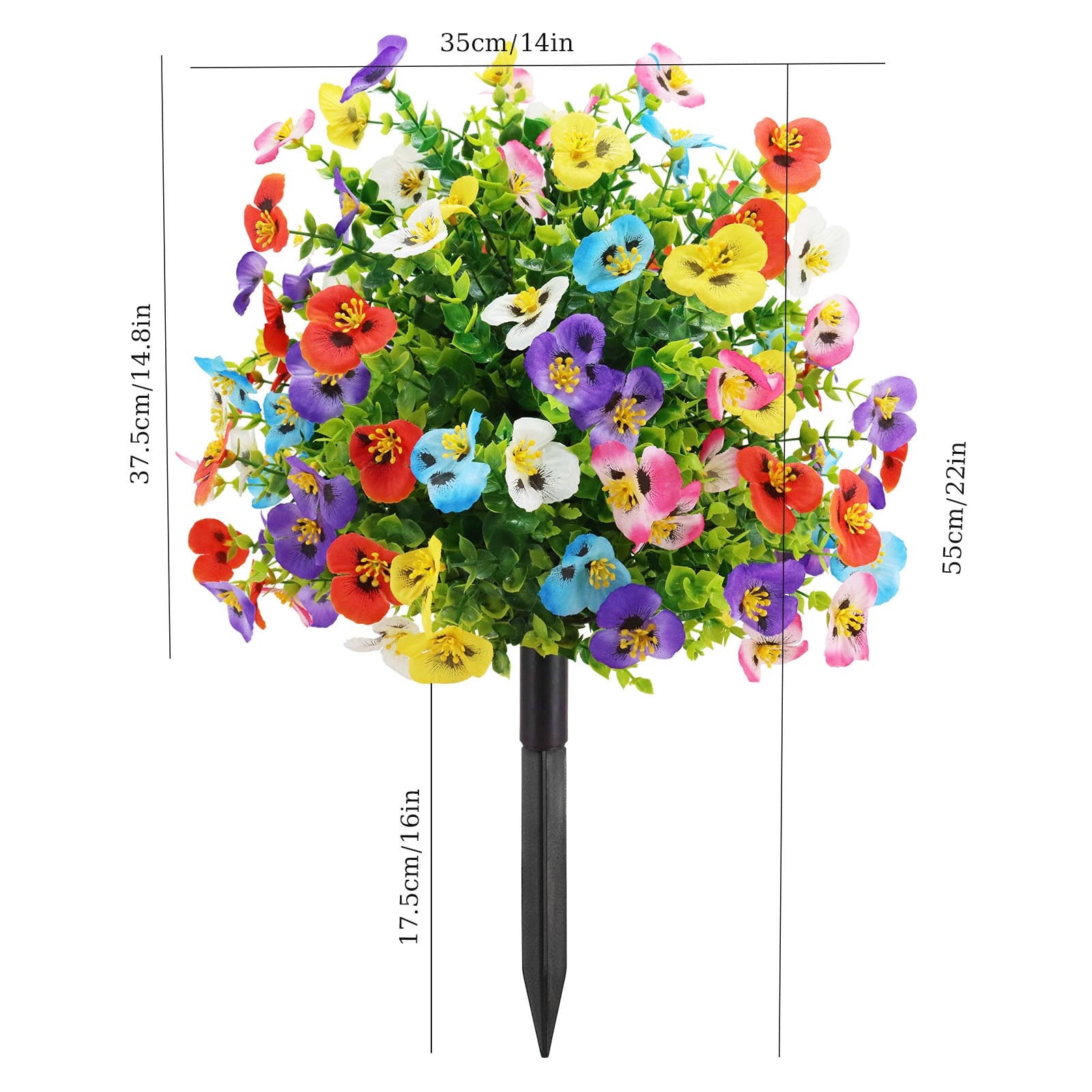 Artificial Flowers for Outside,Flower Sticks,Artificial Boxwood Topiary Ball Bushes with Violet Flowers Outdoor Plants with Ground Spike,22IN(C)
