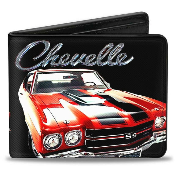 GM General Motors Wallet, Bifold, 1970 Chevrolet Chevelle Black Silver Red, Vegan Leather