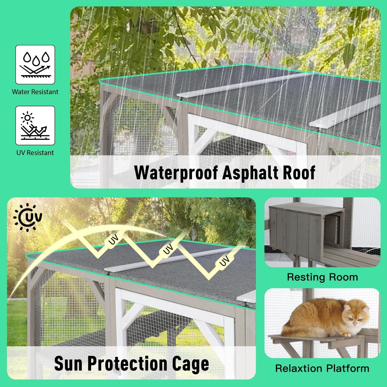 PETSCOSSET 71" Large Outdoor Catio Cat Enclosures Wooden Outside Cat's Patio Cats House