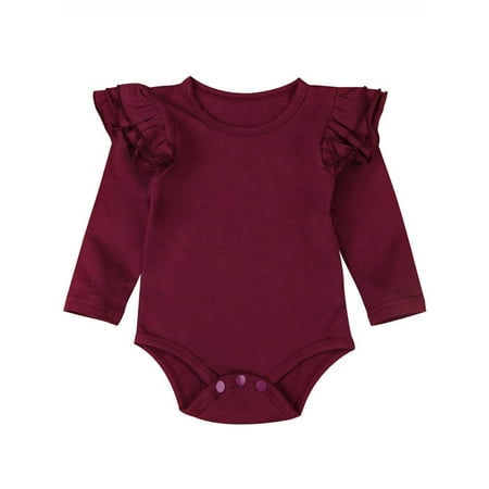 

Infant Baby Girl Basic Ruffle Long Sleeve Cotton Romper Bodysuit Tops Clothes