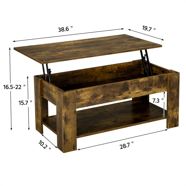 Easyfashion Wooden Lift Top Coffee Table with Hidden Storage and Bottom Shelf Black