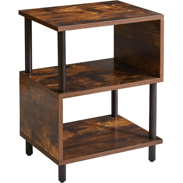 Table d'Appoint pour Chambre, Petite Table de Bout Étroite, Table de Chevet Moderne du Milieu du Siècle avec Étagère de Rangement Ouverte, Petite Table Rustique Brun/noir