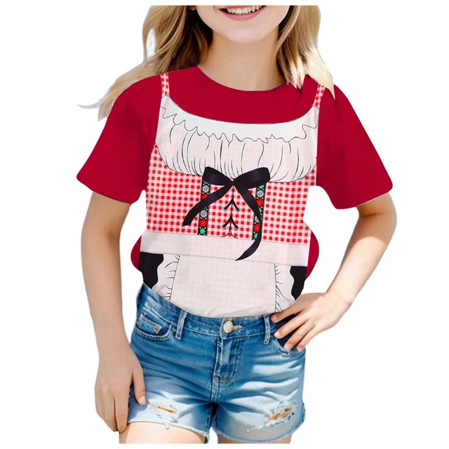 iTNHFP Chemises Filles Mode Festival Imprimé Col Rond Manches Courtes T-Shirt Décontracté (5)