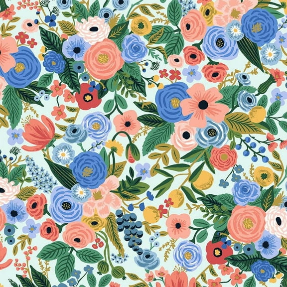 Rifle Paper Co floral fabric, Garden Party Petite blue white Wildwood, Sold by the Quarter Yard