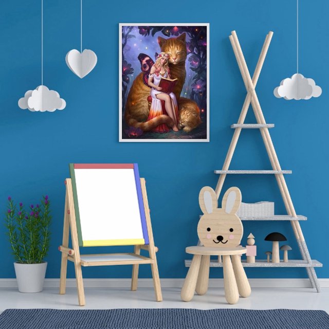 Cuadros Decorativos Mariposa niña y gato pintura al óleo por números DIY artesanía pintada a mano (B1062) Ndcxsfigh Nuevos Originales
