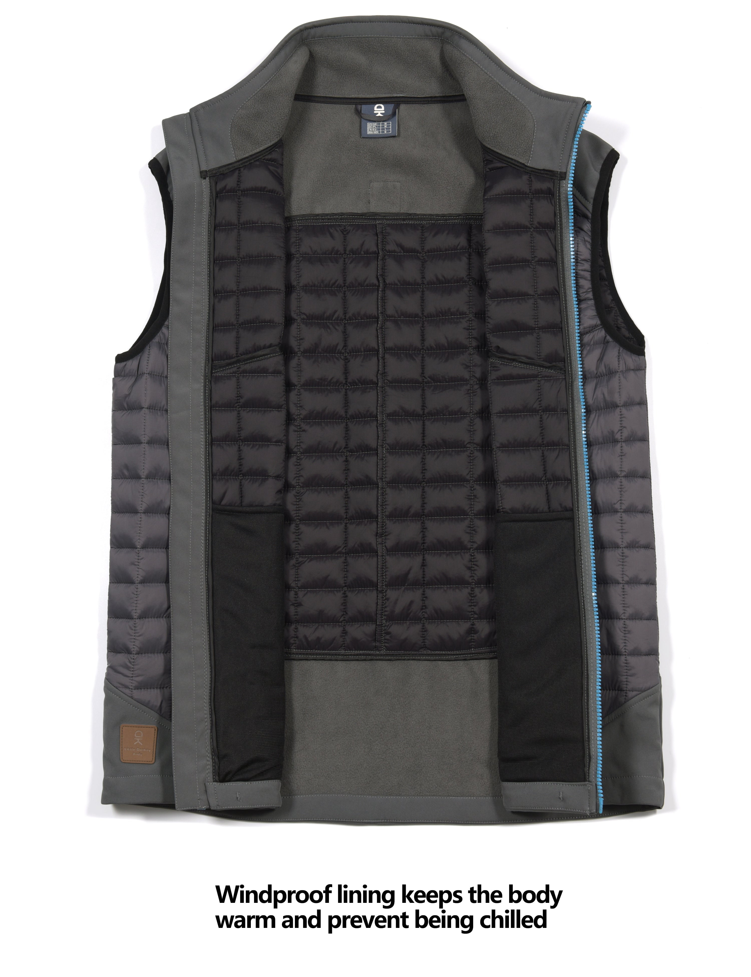 Little Donkey Andy Men’s Lightweight Puffer Vest, Warm Outdoor Sleeveless Jacket for Hiking Travel Running Grey M