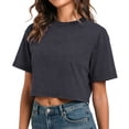 thumbnail image 2 of Gaexia Women's Casual Cropped T-Shirt Loose Fit Short Sleeve Summer Round Neck Athletic Top (Black,XL), 2 of 7