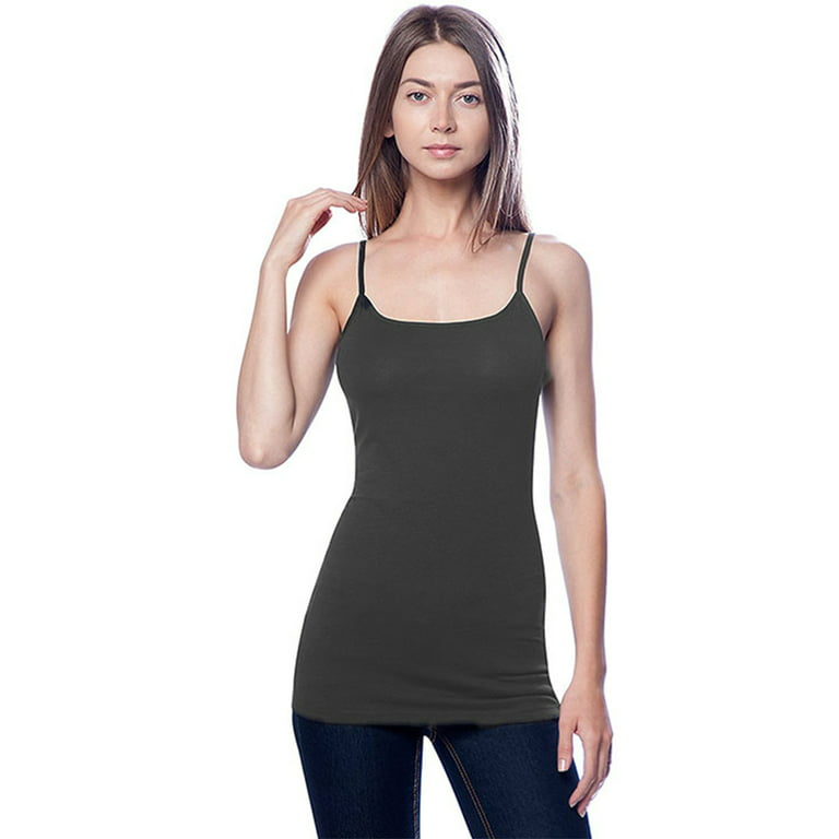 Essential Basic Women Value Pack Long Camisole Cami - Black, White,  Fuchsia, Charcoal, Small 