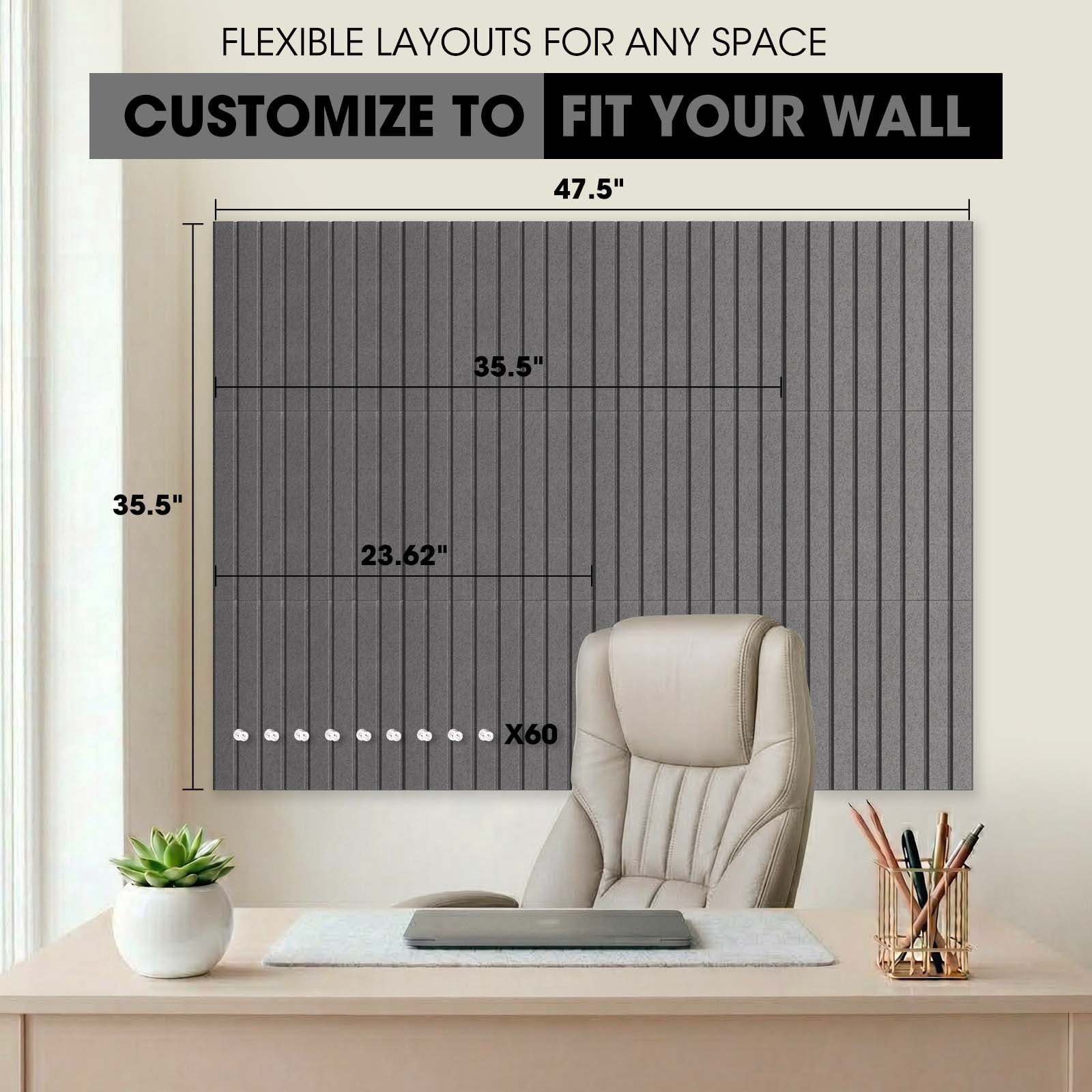 Vision Board - Cork Board for Walls, 48" x 36" | 12 Pack | Cork Board Tiles, Felt Bulletin Board, Large Corkboard, Cork Panel for Office, Felt Wall Panels, Cork Panels, Corkboard Roll (Dark Grey)