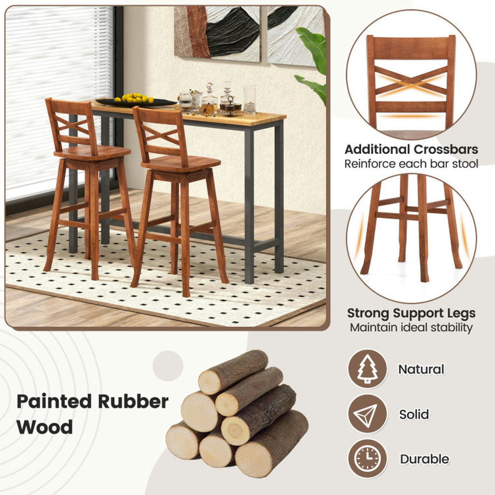 Demi Bonn Set of 2 Swivel Counter 30" Height Bar Stool withclined Backrest, Modern Kitchen Dining Chair, Brown