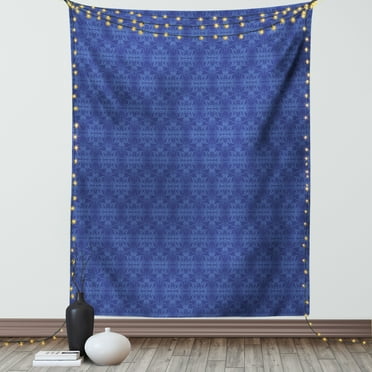 Navy Blue Tapestry, Antique Baroque Damask Inspired Motifs Abstract Flowers Ornamental Victorian Garden, Wall Hanging for Bedroom Living Room Dorm Decor, 60W X 80L Inches, Blue, by Ambesonne