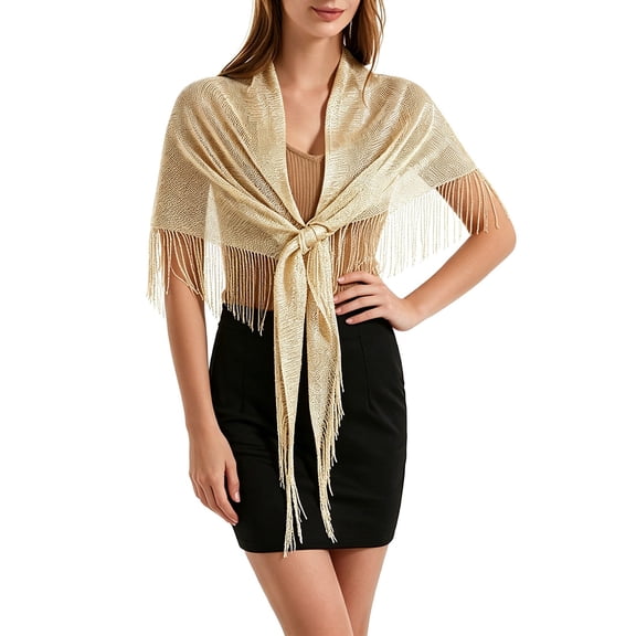 HuangHuanChen Shawl Wraps for Women With Fringe Triangel Tie Cape Scarf Glitter Hollow Out Soft Breathable Scarf Sheer Mesh Shawls and Wraps for Evening Dresses One Size