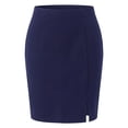 thumbnail image 4 of Agnes Orinda Women's Plus Size Pencil Skirt High Waist Stretchy Side Slit Bodycon Business Work Midi Skirts with Back Zipper 1X Navy Blue, 4 of 8