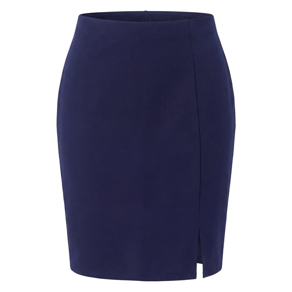 Agnes Orinda Women's Plus Size Pencil Skirt High Waist Stretchy Side Slit Bodycon Business Work Midi Skirts with Back Zipper 2X Navy Blue