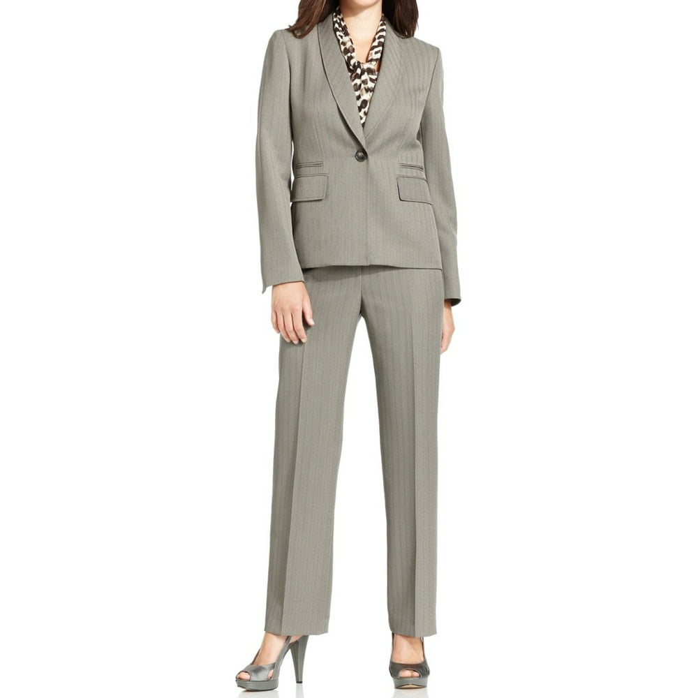 Le Suit NEW Gray Womens Size 14P Petite One Button Pant Suit Set ...