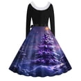 thumbnail image 3 of RKSTN Robes pour Femmes Robe Manches Longues Imprimé de Noël Patchwork en Fourrure Col en V Robe Rétro Ample, 3 of 3