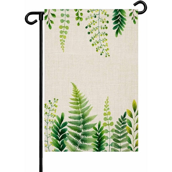 Ferns Leaf Garden Flag Spring Sage Green Leaves Farmhouse Burlap Seasonal Holiday Outdoor Decor 12x18 Inch Vertical Double Sided