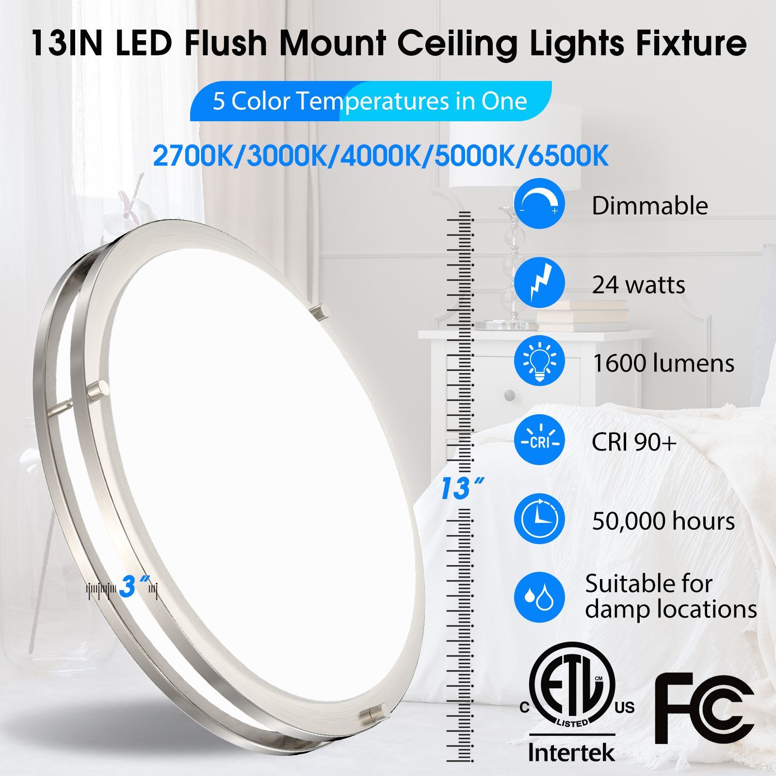 E Energetic Lighting ENERGETIC 13" Dimmable Brushed Nickel Flush Mount Lights