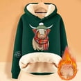 thumbnail image 2 of Women Lined Highland Cow Hoodie with Plaid Scarf and Fuzzy Hem Drawstring Winter Warm Cozy Pullover Sweatshirt Top, 2 of 4