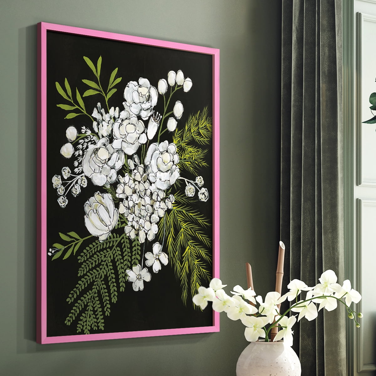 Alabaster Bouquet I Framed Print in Pink Solid Wood Framed Print No Nail Hanging