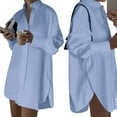 thumbnail image 3 of Women'S Casual Shirt Dress Collar V Neck Button Down Loose Long Sleeve Mini Dresses Light Blue S, 3 of 7