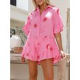 thumbnail image 4 of Michellecmm  Women Shorts Jumpsuit Loose Sun Print Lapel Neck Short Sleeve Romper, 4 of 9