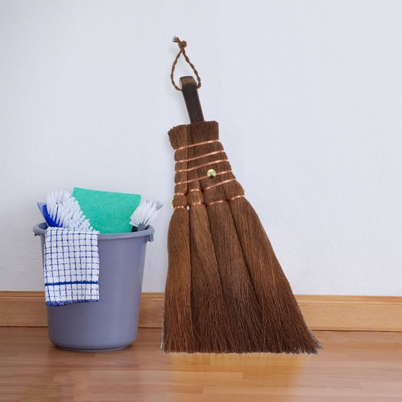LOLIPPYY 1Pc Compact Natural Palm Broom Brown with Hanging Rope for Kitchen and Home Cleaning