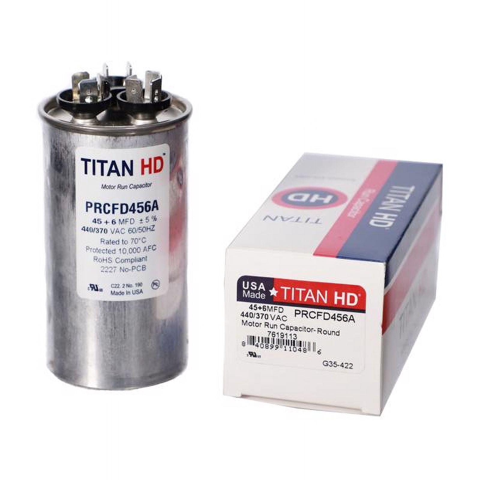 TitanHD PRCFD456A HVAC Round Run Dual Capacitor. 45/6 MFD/UF 440 V