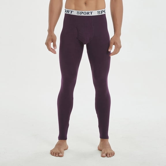 Men's Thermal Underwear Bottoms Winter Warm Thin Long Youth Slim Fit Mid Low Waist Casual Pants, L, Purple