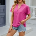 thumbnail image 5 of Wycnly Summer Tops for Women T Shirts for Women Breathable Comfy Roll Sleeve Button up Blouses Trendy Solid T Shirts Girls V-Neck Short Sleeve Tunic Top, 5 of 6