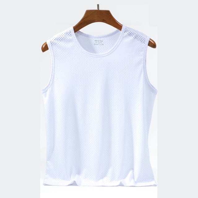 1 Uds. Tops para hombre, chaleco de seda helada, ropa exterior, camisetas sin mangas transpirables con agujeros de malla de secado rápido, chaleco fresco de verano, tanques de viaje para playa
