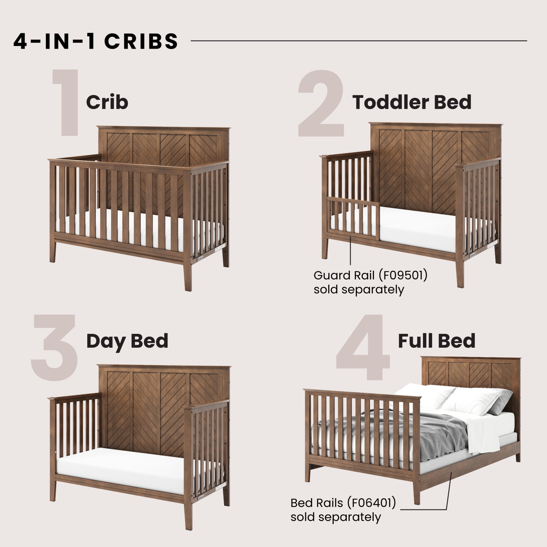 Child Craft Atwood 4-in-1 Convertible Crib, Chevron Panel Design, 3 Mattress Heights, Cocoa Bean Brown