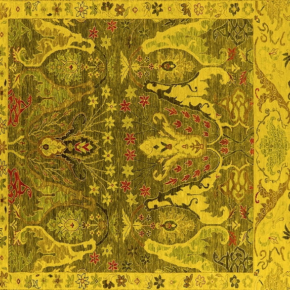 Ahgly Company Machine Washable Indoor Square Oriental Yellow Industrial Area Rugs, 4' Square
