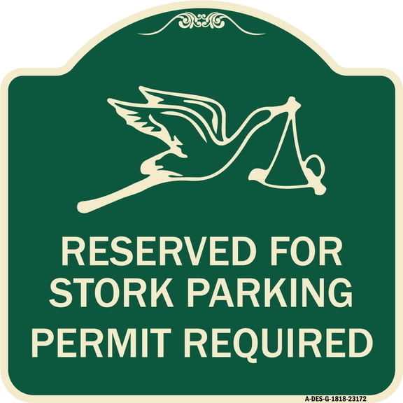 SignMission Designer Series Sign - Reserved for Stork Parking Permit Required (With Graphic | Green & Tan 18" X 18" Heavy-Gauge Aluminum Architectural Sign | Made in the USA
