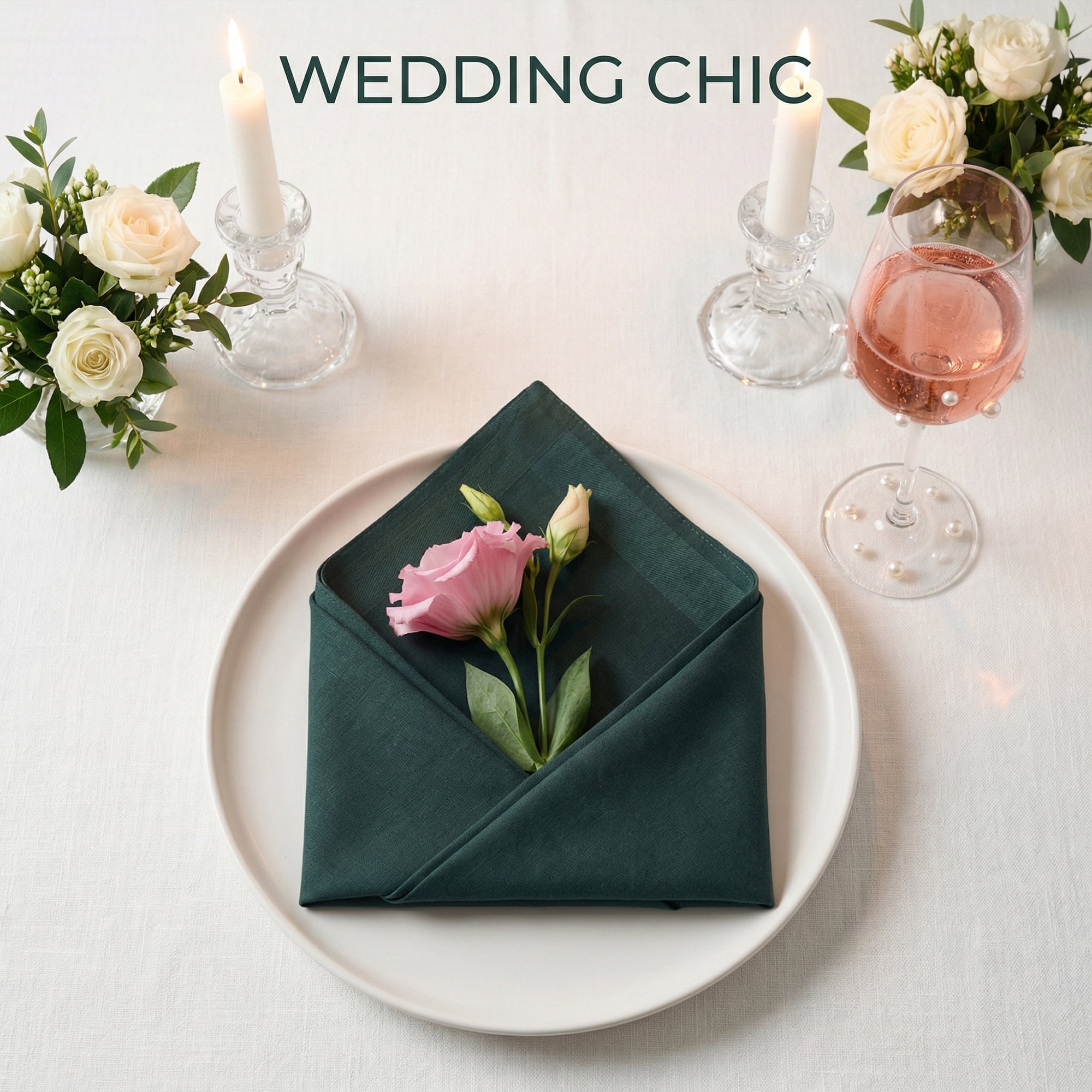 Unique Bargains 12Pcs Cotton Washable Elegant Cloth Napkins Dark Green 16x16inch
