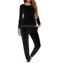 Aboser Womens Velour Sets 2 Piece Outfits Lng Sleeve Lounge Set Velvet Pajama Set Crew Neck Sweatshirt and Elastic Waist Sweatpant Sweatsuit