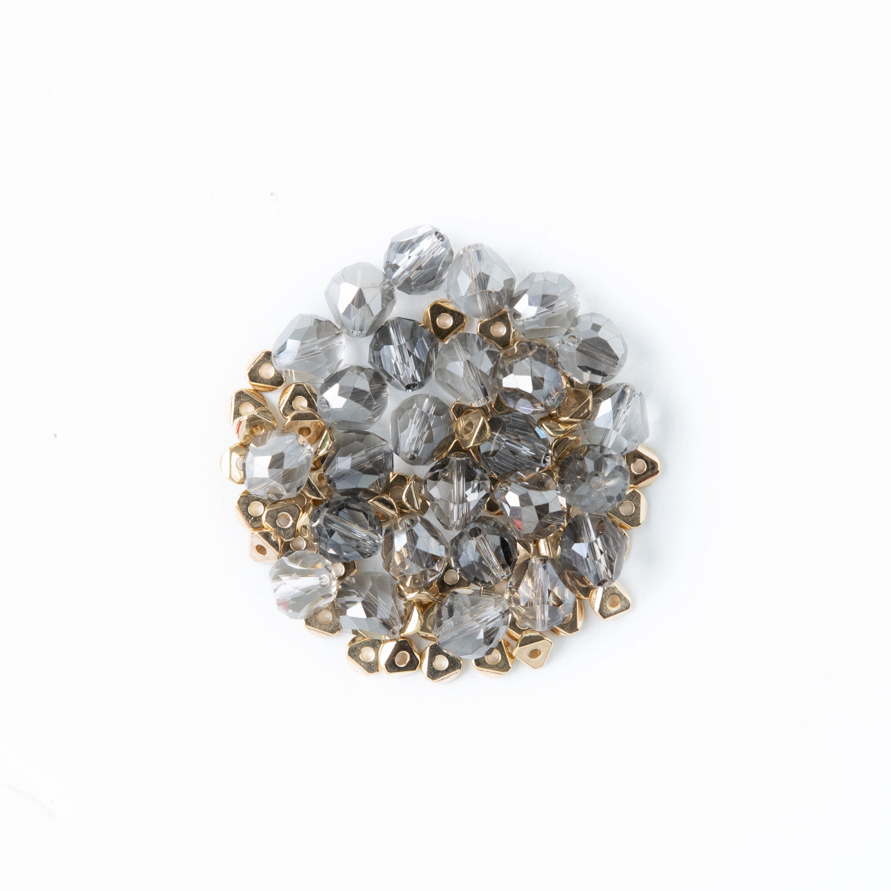 The Beadery Craft Products DIY 2-Strand Smoky Gray Faux Quartz Glass Faceted Beads with Wavy Gold Spacer Beads, 7 Inches, 82 Beads.