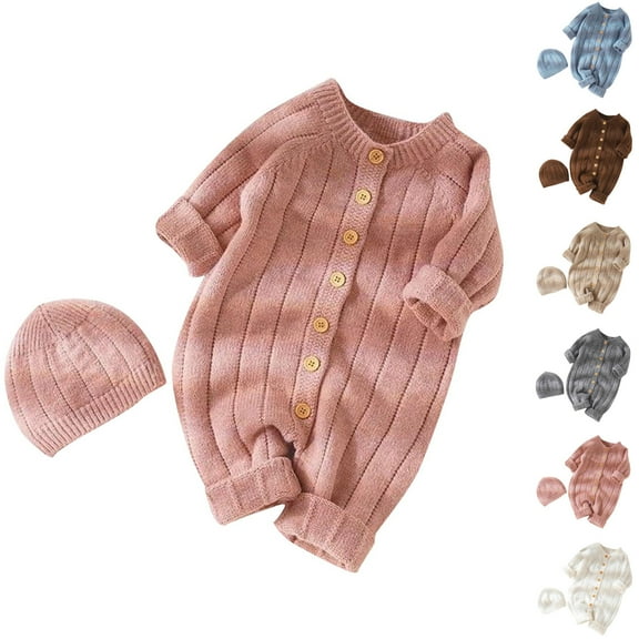 ZZwxWA Toddler Clothes Infant Baby Girl Boy Fall Winter Thick Knit Onesie with Hat Outfit Romper Jumpsuit Sweater Outwear
