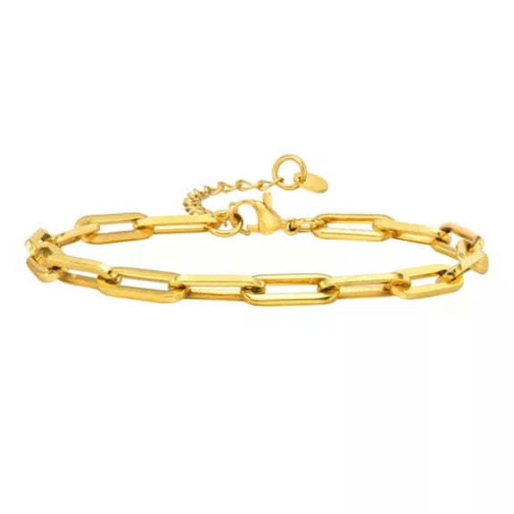 MATROOY Simple Paperclip Chain Bracelet for Men Women, Stainless Steel Adjustable Links-Gold