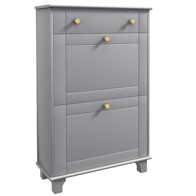 HOMCOM Armoire à Chaussures Étroite avec 2 Tiroirs Basculants, Armoire de Rangement pour Chaussures, Gris