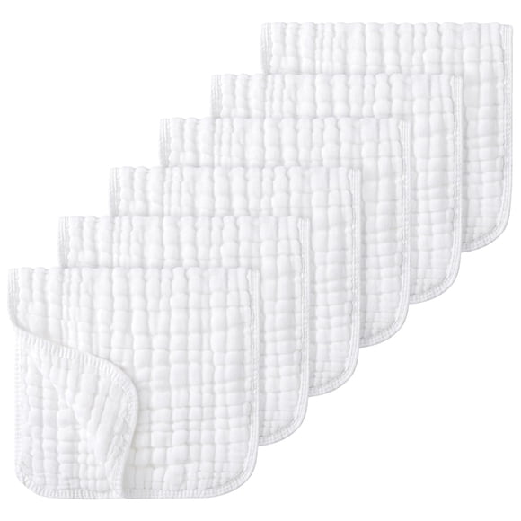 Nvzi Paquete de 6 paños de muselina para eructar, 100% algodón, grandes, 51 x 25 cm, extra suaves y absorbentes, color blanco puro.