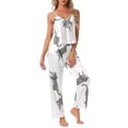 thumbnail image 4 of INSPIRE CHIC Women's Leopard Satin Pajama Set Sleeveless V-Neck Cami & Elastic Waist Lounge Pants XL White, 4 of 6