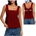 thumbnail image 2 of Feancey Women's Gingham Tank Top Bow Tie Back Casual Peplum Tank Tops Square Neck Sleeveless Babydoll Shirts 2026 Trendy Y2K Clothes Wine S, 2 of 9