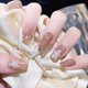 thumbnail image 4 of Uñas postizas con punta francesa de tamaño mediano, uñas postizas cuadradas de color rosa, uñas postizas con diamantes de imitación, 4 of 5