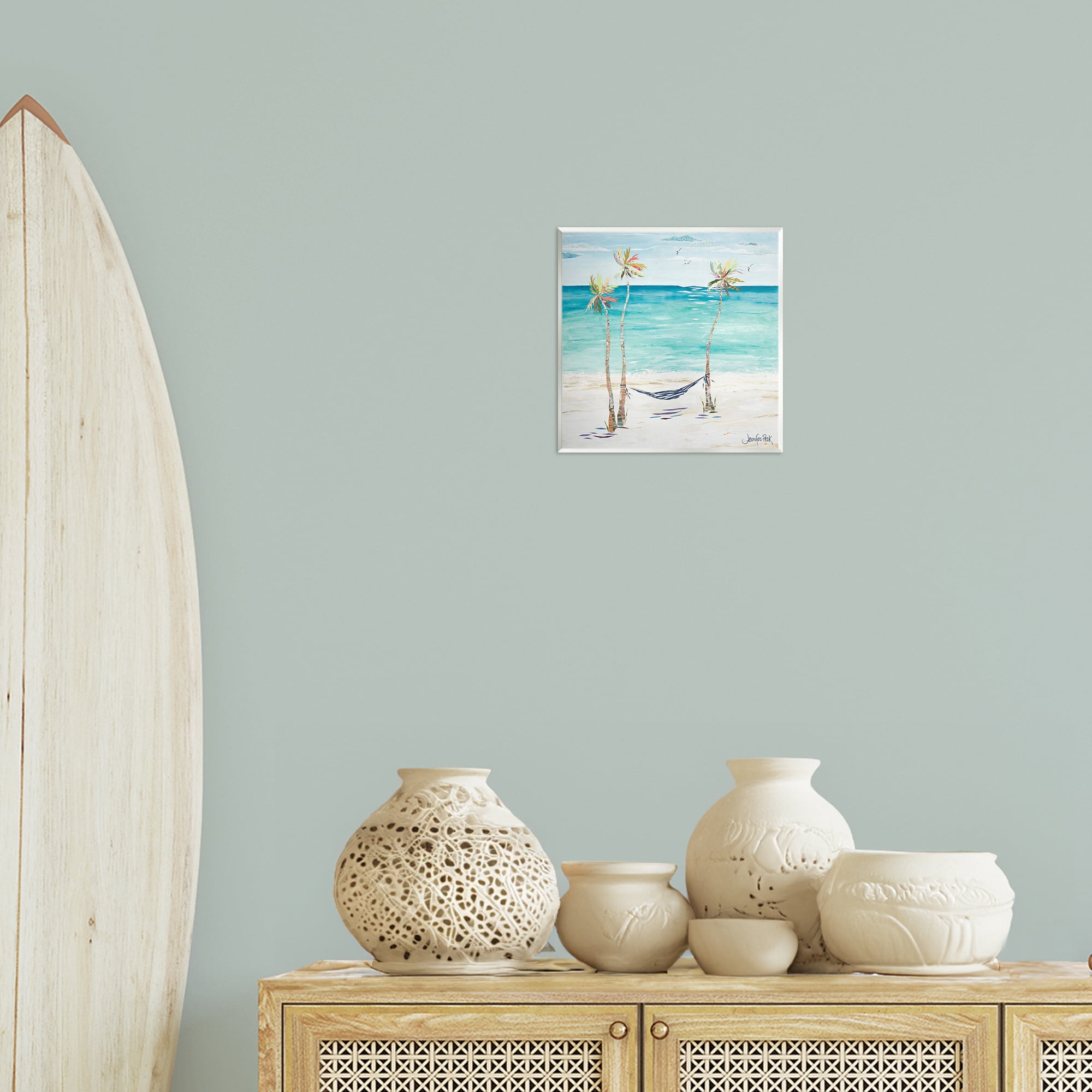 Stupell Industries Hammock & Three Palms Coastal Painting Unframed Art Print Wall Art, 12 x 12